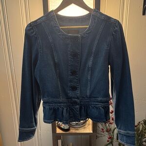 Women’s American Eagle Ruffled Hem Denim Jacket, Sz M